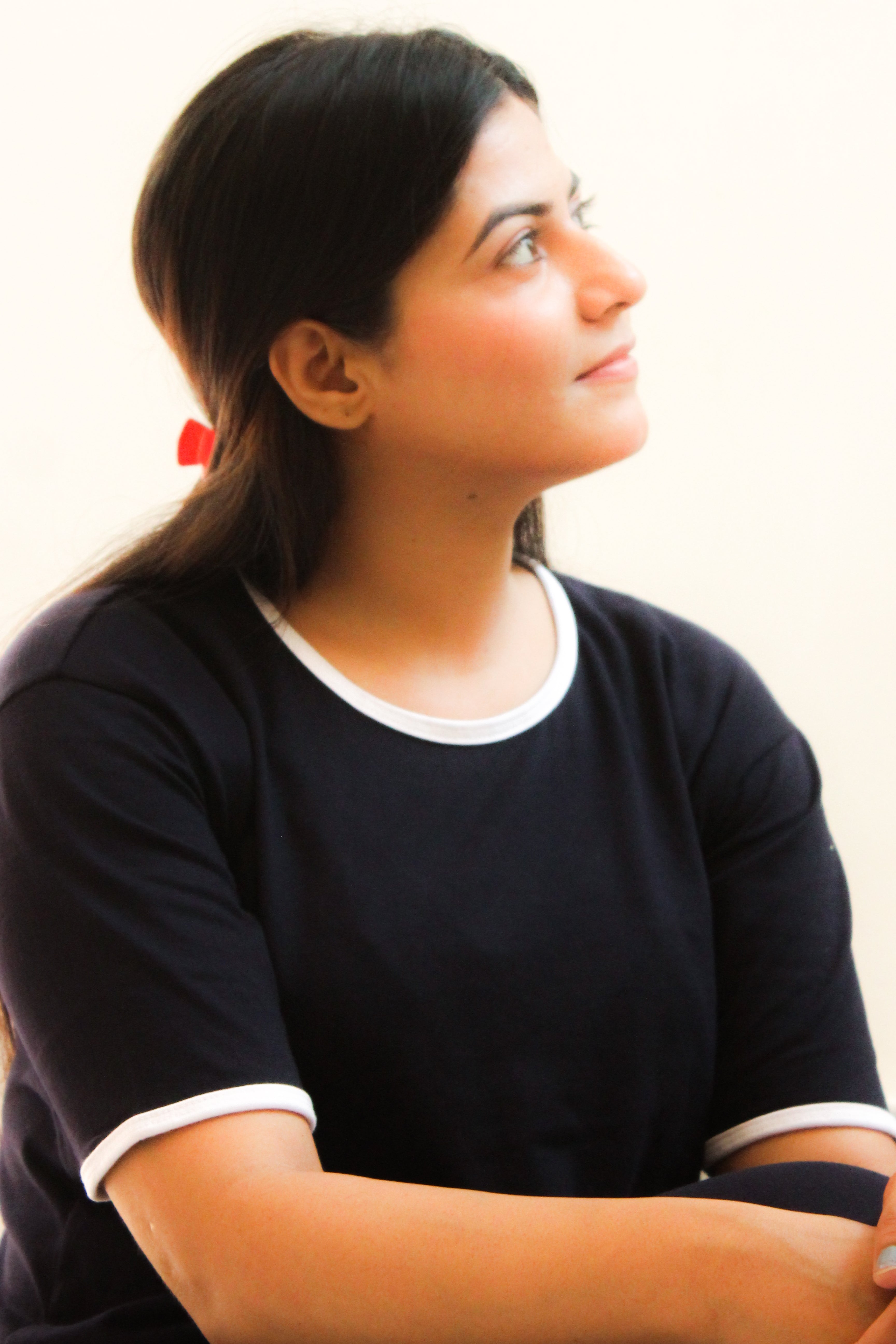 Plain Black T-Shirt with White Round Neck and Plazzo Pajama (Half Sleeve)