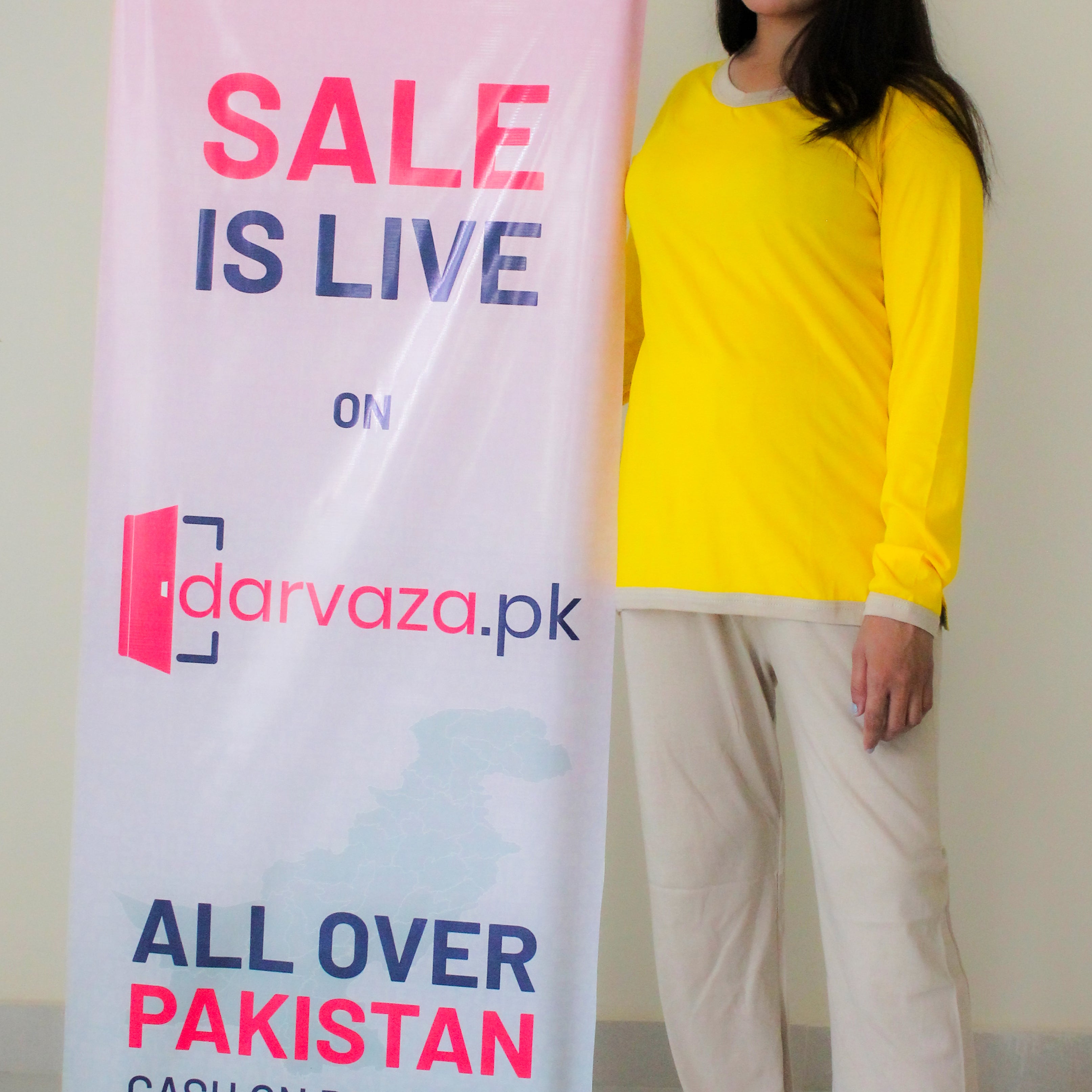 Yellow V-Neck T-Shirt with Contrast Trouser PJ Set