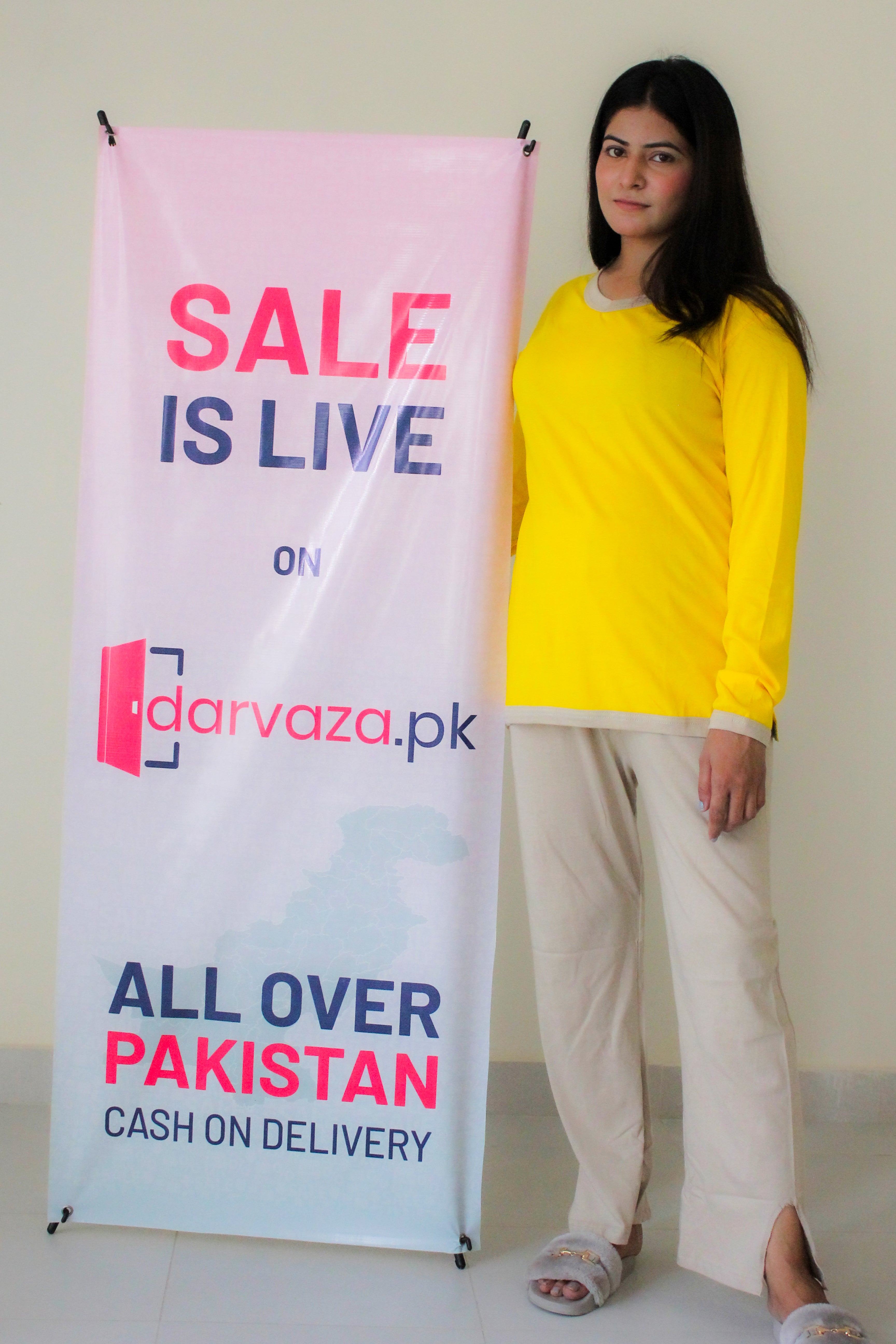 Yellow V-Neck T-Shirt with Contrast Trouser PJ Set