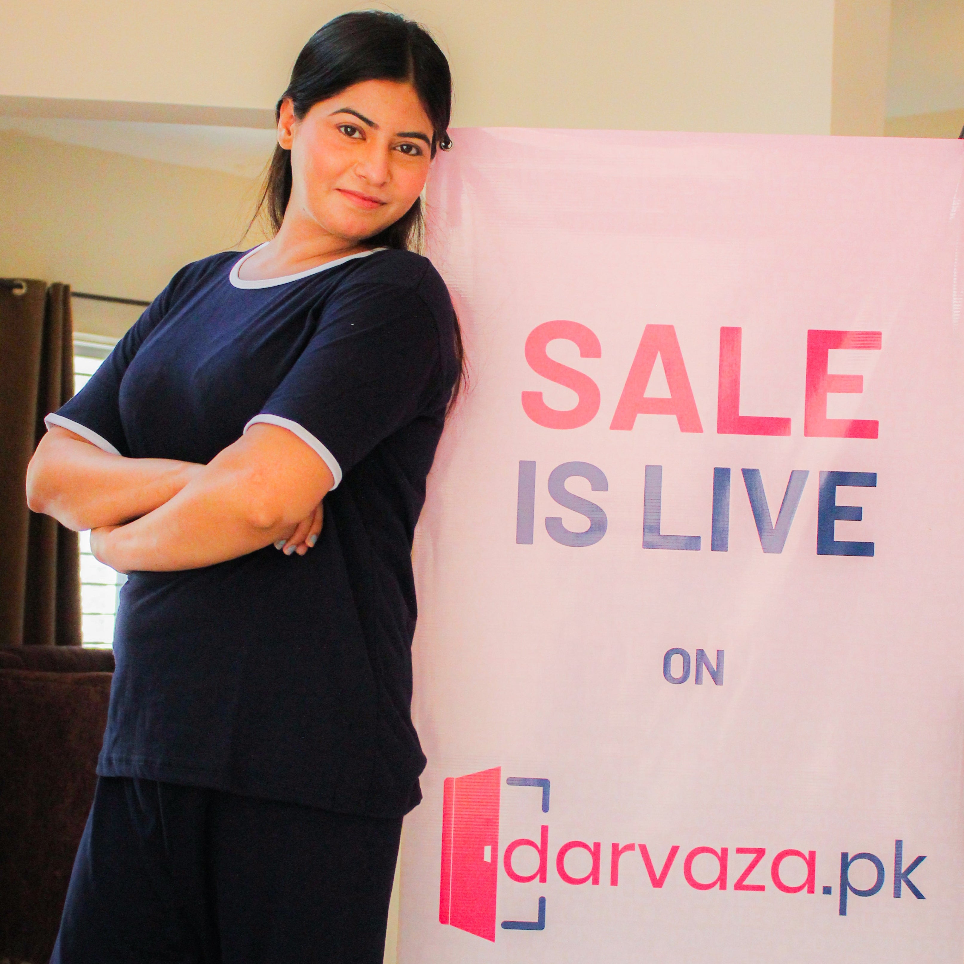 Plain Black T-Shirt with White Round Neck and Plazzo Pajama (Half Sleeve)