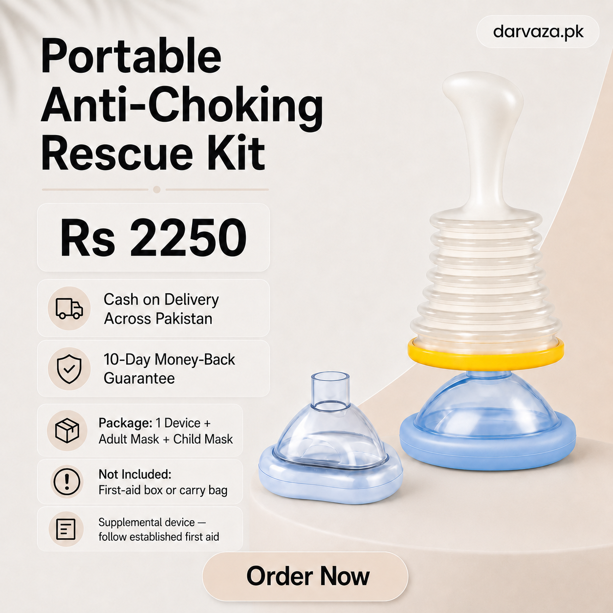 Portable Anti-Choking Suction Rescue Device Kit — Adult & Child Masks