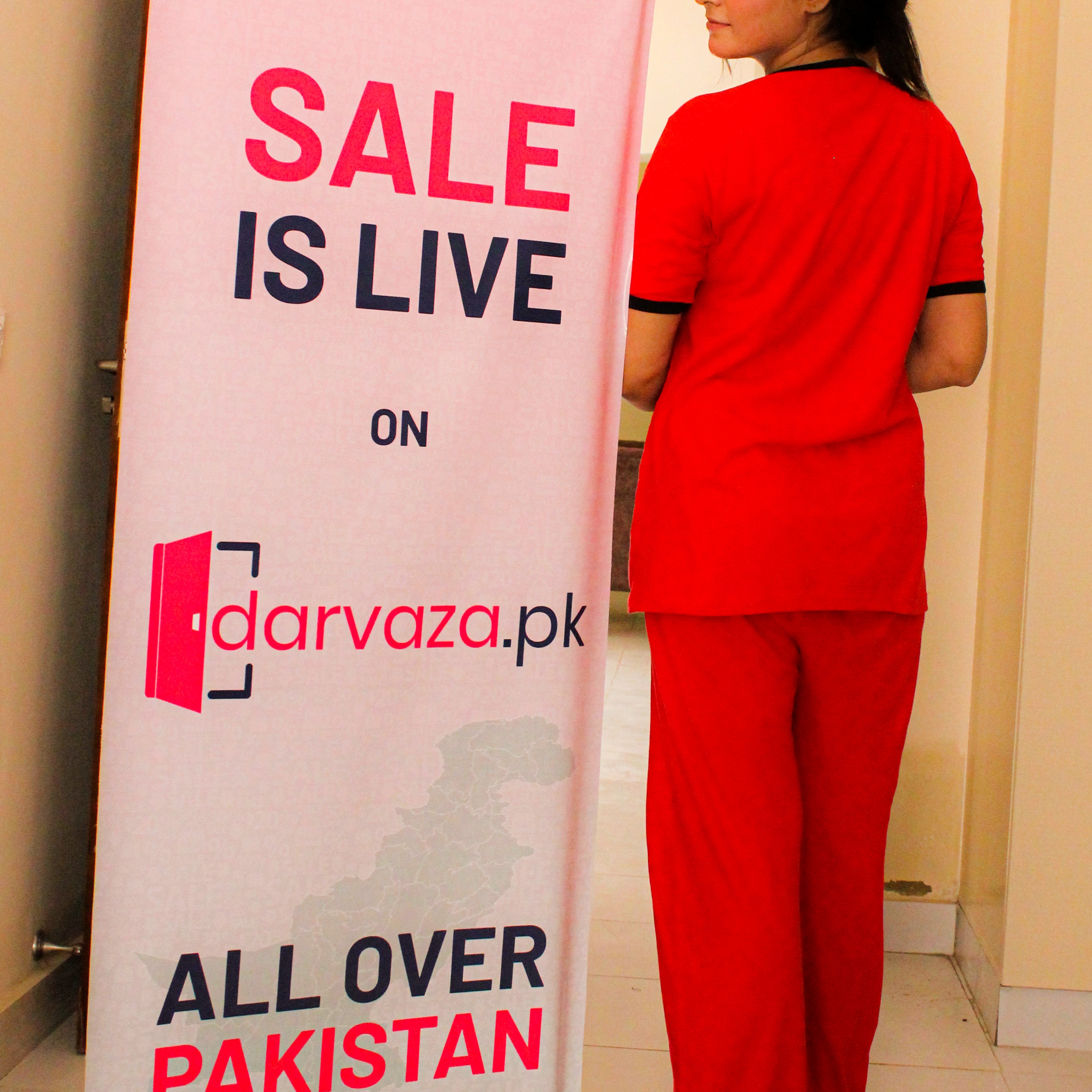 Plain Red T-Shirt with Black Round Neck and Plazzo Pajama