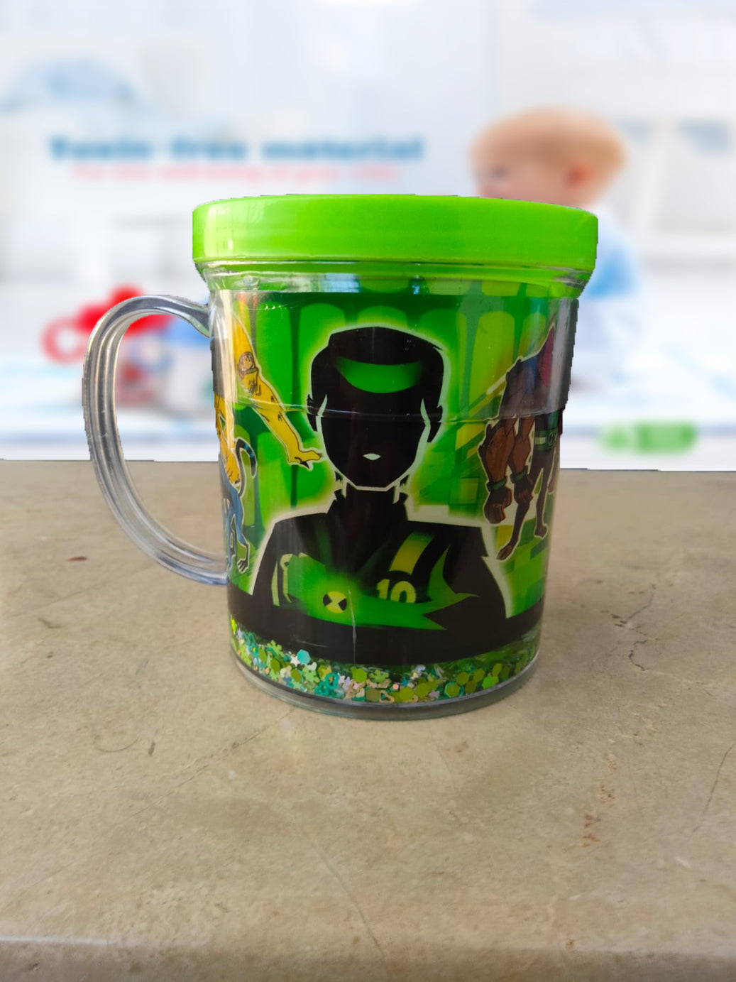 (Pack of 2) New Kids Cartoon Glitter Glass Mug For Boys and Girls