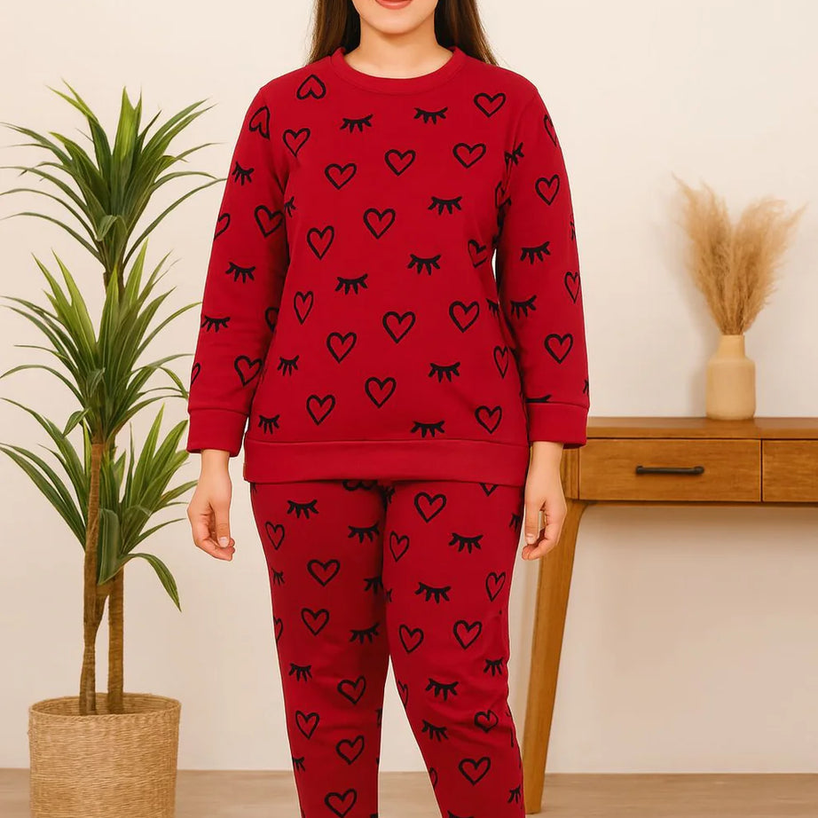 Winter Red Sleepy Love Co-Ord Set Night Suit