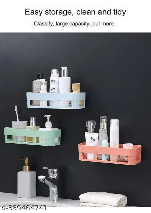 (Pack of 3) Multipurpose Bathroom and Kitchen Shelf Wall Holder Storage Rack