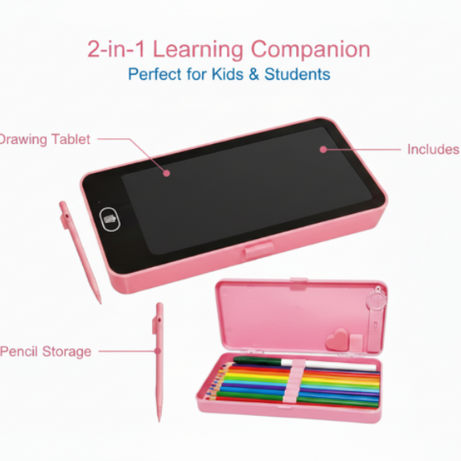 LCD Writing Tablet Pencil Box – Smart Drawing Board & Stationery Case for Kids (Value Pack)