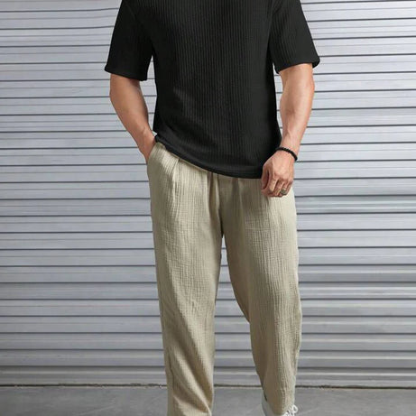 Oversized Waffle Knit Tee for Men – BLACK