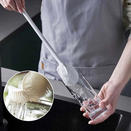 (Pack of 2) Long Handle Silicone Bottle Cup and Jars Cleaning Brush For Home and Outdoor Use