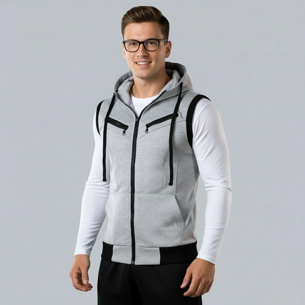 Sleeveless Zipper Hoodie in Gray in Just Rs 999