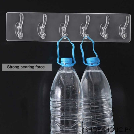 Transparent 6 Double Hooks Hanger with Strong Grip For Hanging Clothes and Bath Accessories