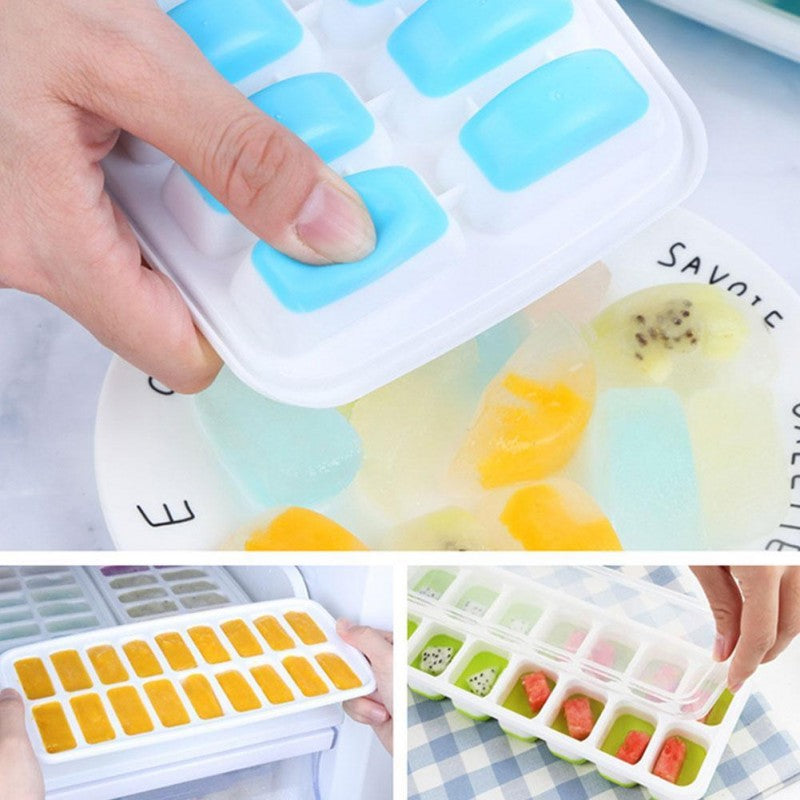 Pack of 3 Sale Offer 14 Grid Soft Silicone Easy Push Ice Trays with Lid