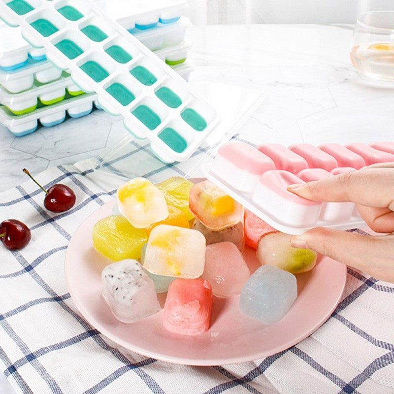 Pack of 3 Sale Offer 14 Grid Soft Silicone Easy Push Ice Trays with Lid