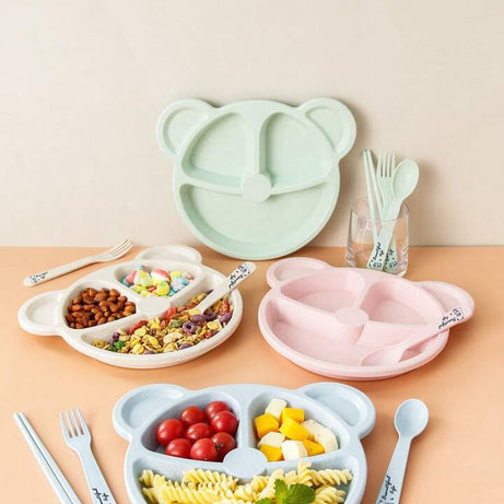 (Pack of 5) Multi Panda Shape Plates with 3 Spoons and 2 Forks