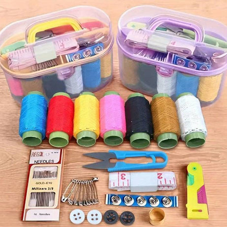 Portable Sewing Kit Storage Box with Handle Durable Plastic Organizer for Threads Needles and Accessories