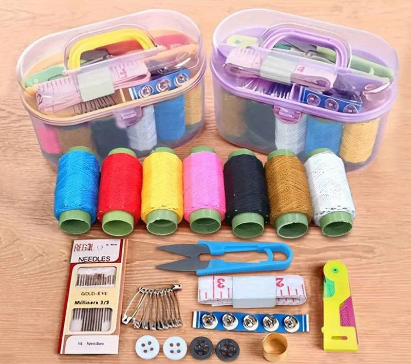 Portable Sewing Kit Storage Box with Handle Durable Plastic Organizer for Threads Needles and Accessories