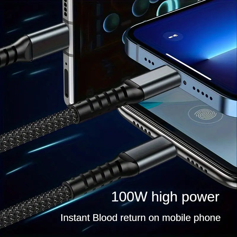 3 in 1 Multiple Interfaces 100W USB Charging Cable with Intelligent Support and Visual Power For Home and Outdoor Use