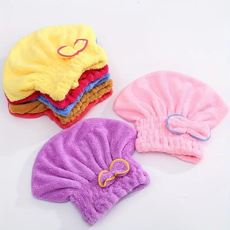 Microfiber Comfortable Quick Highly Absorbent Curly Long Thick Hair Turban Drying Bath Spa Bowknot Wrap Towel Cap Hat For Children and Adult Use