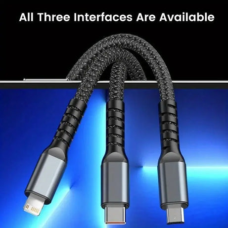 3 in 1 Multiple Interfaces 100W USB Charging Cable with Intelligent Support and Visual Power For Home and Outdoor Use