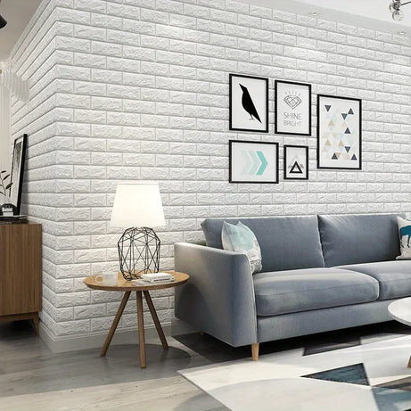 Water and Moisture Proof Anti Collision Self Adhesive White Brick Vinyl Tile Wallpaper Stickers For Home Decor
