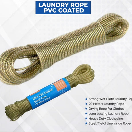(Pack of 2) Heavy Duty 20 Meter PVC Metal Inner Rope for Laundry Wet Clothes