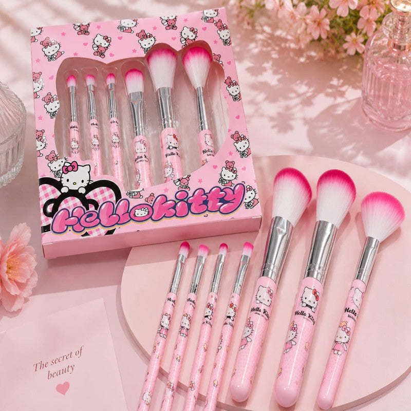 Hello Kitty 6 PCS Makeup Brush Set – Soft and Fluffy Beauty Brushes