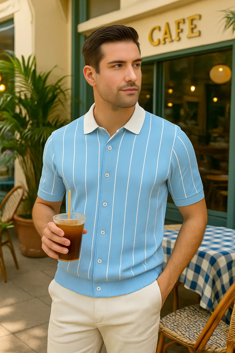 Contrast Collar Button Down Polo for Men