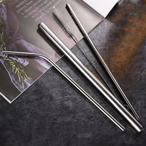 Stainless Steel Metal Drinking Straw Set – Reusable with Cleaner Brush 3Pcs