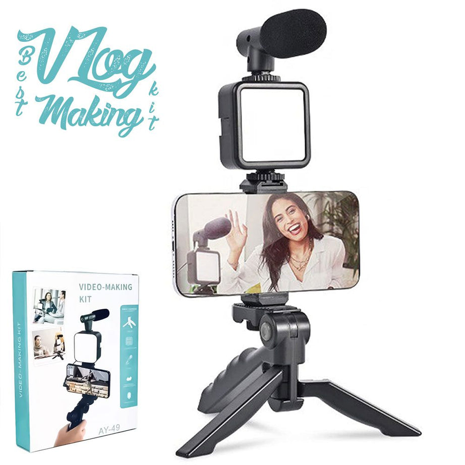 Imported All in one Vlogging Video Making Kit Super Flexible Universal Tripod with Microphone and Light
