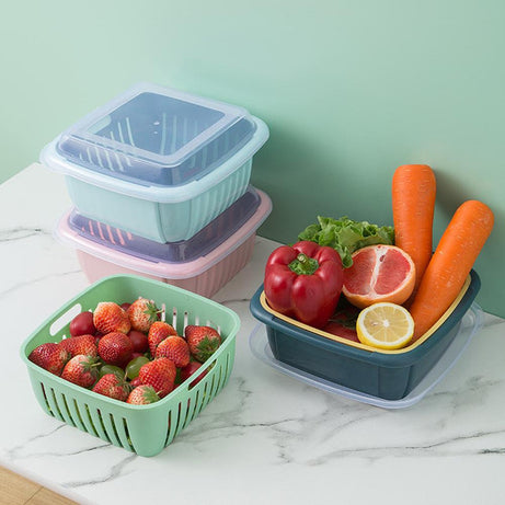 Grand Sale Offer Buy 1 Get 2 Free 2 In 1 Fruit / Vegetables Storage & Drain Basket With Lid Cover In Rs 999 (3 Baskets)
