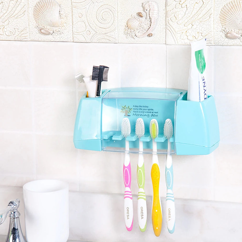 Multi-Functional Toothbrush and Toothpaste Dispenser with 5 Toothbrush Slots for Bathroom