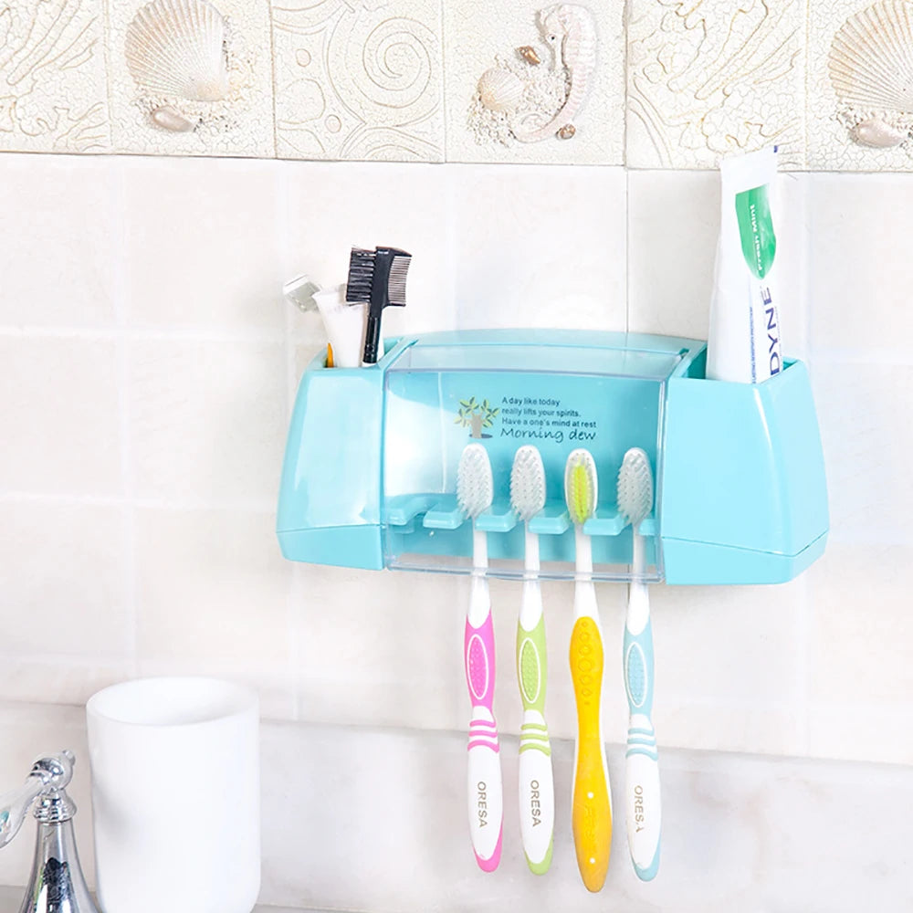 Multi-Functional Toothbrush and Toothpaste Dispenser with 5 Toothbrush Slots for Bathroom