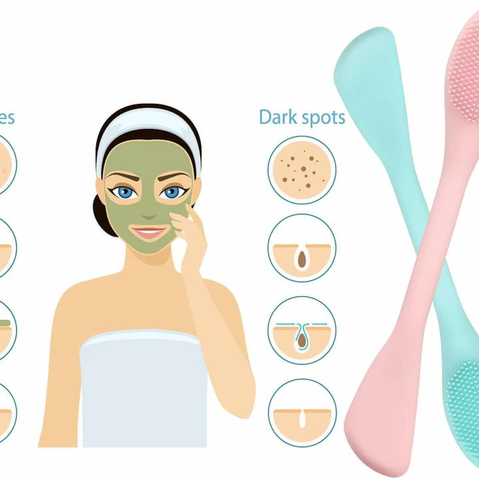 (Pack of 3) Double-headed Silicone Mask Brush Face Cleansing and Applying Mud Mask Beauty Salon Special Brush