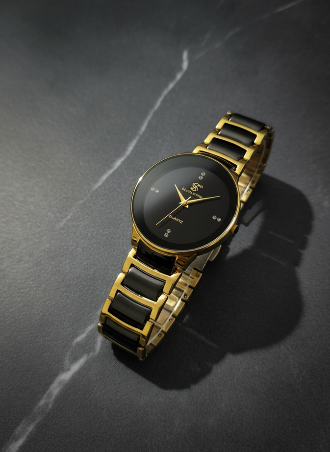 Centrix Chain Watch in Metallic Black with Golden/Silver Color Wrist Watch For Men