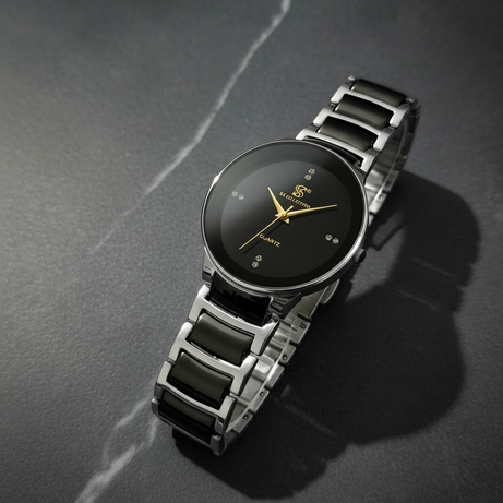 Centrix Chain Watch in Metallic Black with Golden/Silver Color Wrist Watch For Men