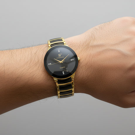 Centrix Chain Watch in Metallic Black with Golden/Silver Color Wrist Watch For Men