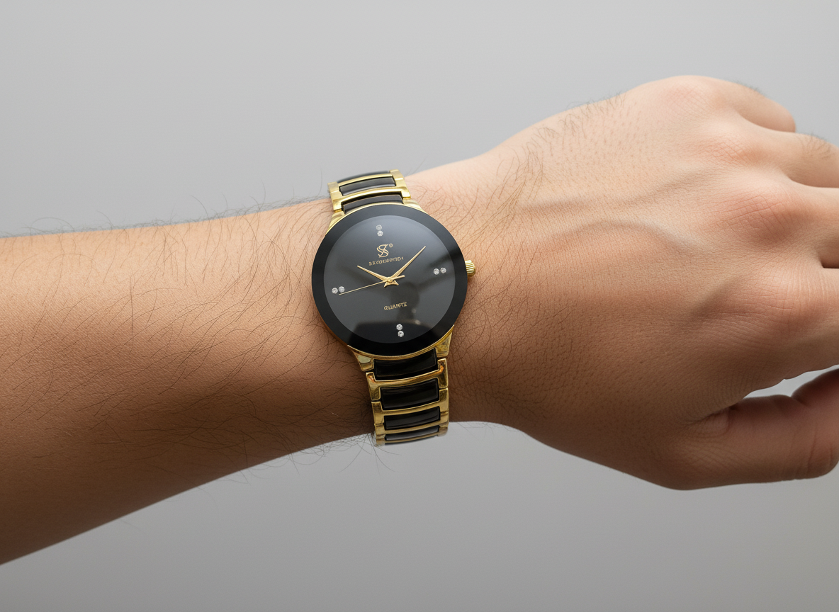 Centrix Chain Watch in Metallic Black with Golden/Silver Color Wrist Watch For Men