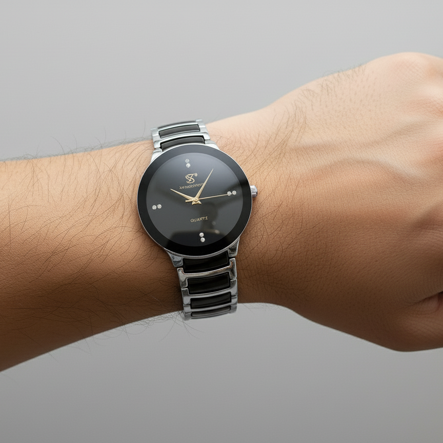 Centrix Chain Watch in Metallic Black with Golden/Silver Color Wrist Watch For Men