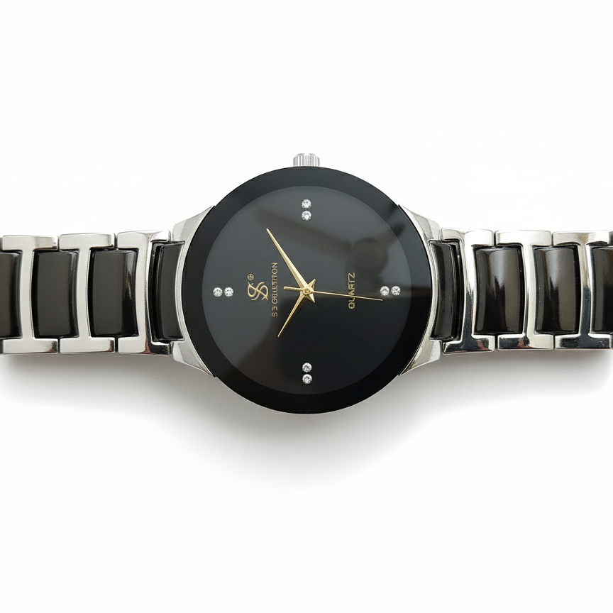 Centrix Chain Watch in Metallic Black with Golden/Silver Color Wrist Watch For Men