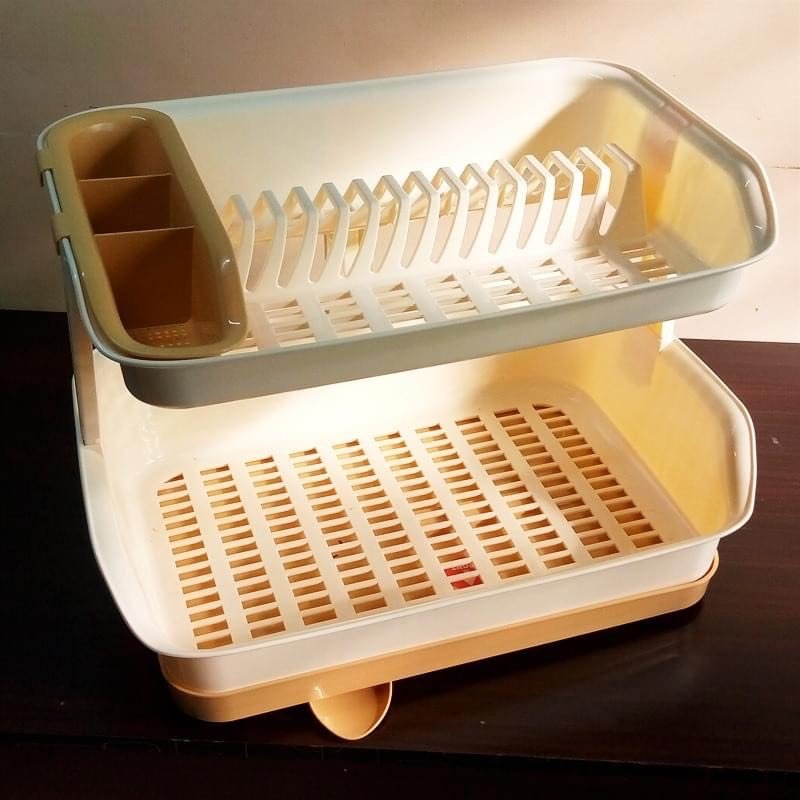 Portable Master Plastic Double Layer Utensils Dish Drainer Plate Stand Storage Organizer Rack with Box For Kitchen