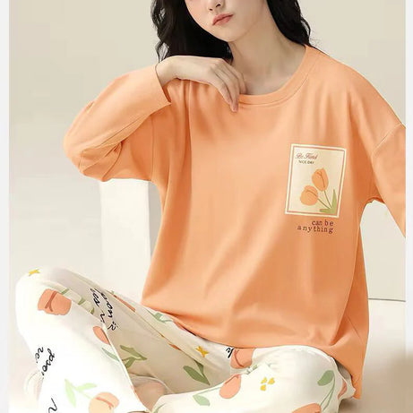 Orange Flower Printed Night Dress