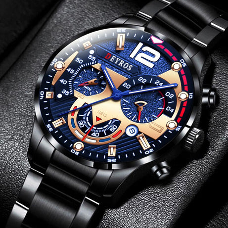 Deyros Stainless Steel Calendar Luminous Clock Dial Analog Luxury Quartz Wristwatch For Men