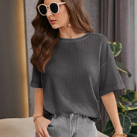Premium Oversized Waffle Knitted Tee – Charcoal