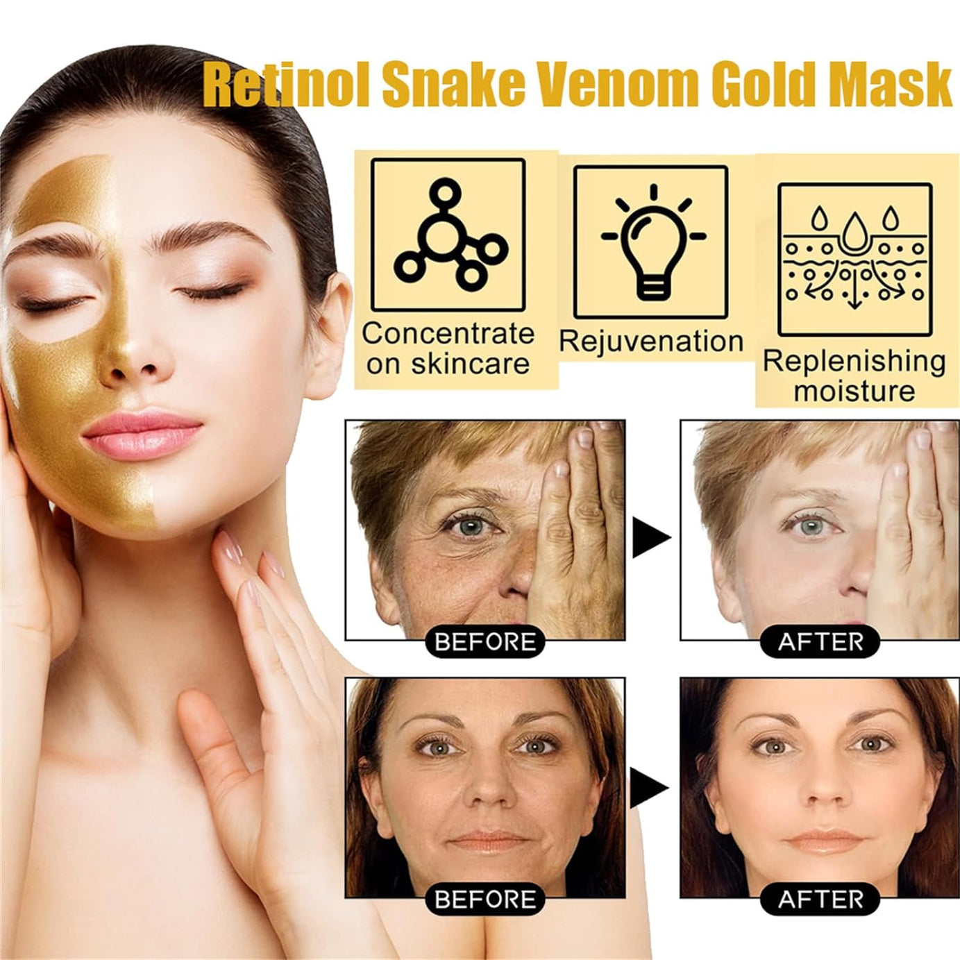 Anti-Aging Peel off Gold Face Mask Retinol Snake Venom Peptide for Blackheads and Pores Moisturizing