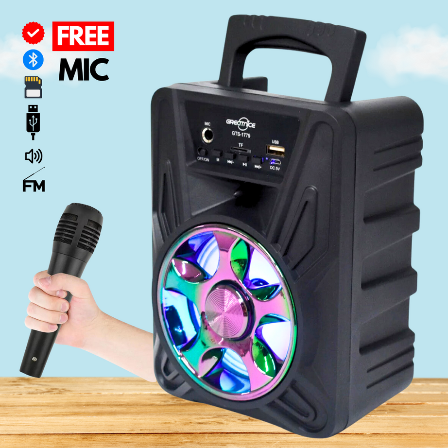 Wireless Portable Outdoor 4 Inch Speaker with Wire Microphone TF USB TWS Mp3 Music Player with Fm Radio