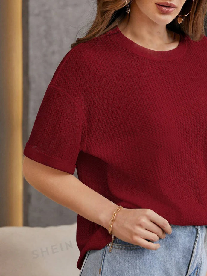 Premium Oversized Waffle Knitted Tee – Maroon