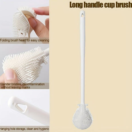 (Pack of 2) Long Handle Silicone Bottle Cup and Jars Cleaning Brush For Home and Outdoor Use