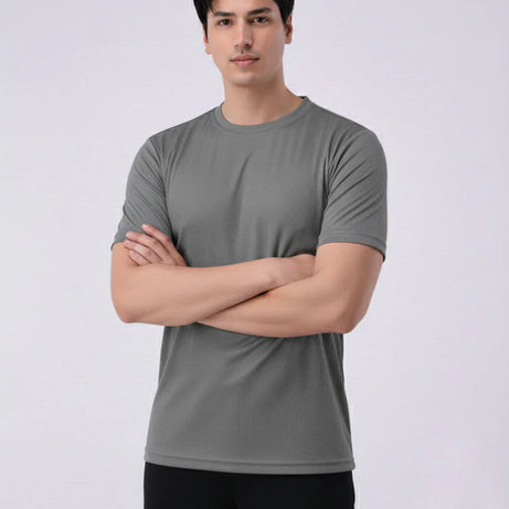 Imported Lycra Textured T-Shirt – Slate Grey