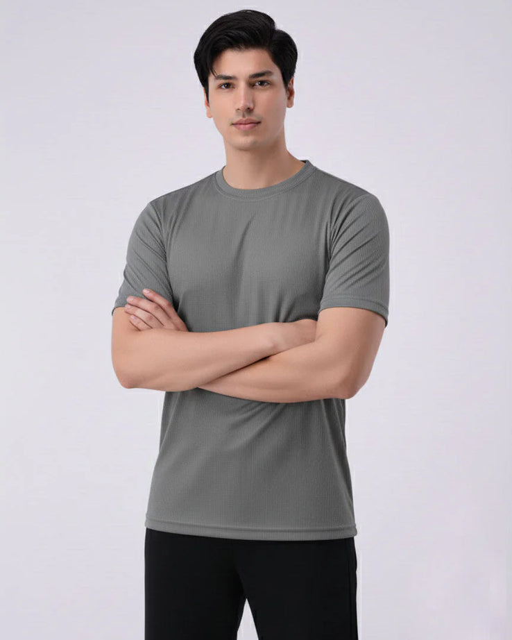 Imported Lycra Textured T-Shirt – Slate Grey
