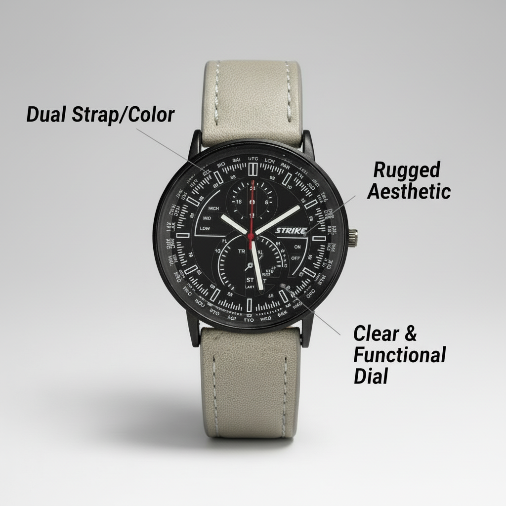 GearLine Dual Strap Gray & Blue Men Watch