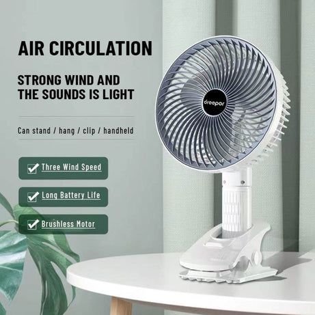 Portable USB Rechargeable Desk Fan with 3-Gears Function and Handheld Clipped and Low Noise